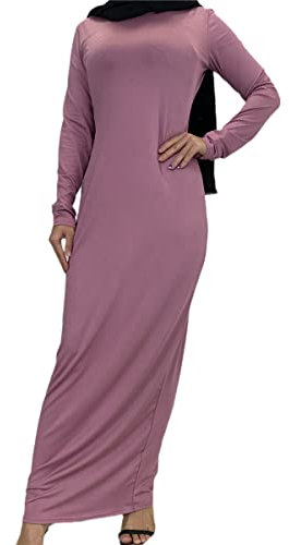 Kelsiop Damen Sommerröcke, inneres muslimisches Freizeitkleid, islamisches Abaya, langärmelig, lang, schmal, Innenkleid, rose, L