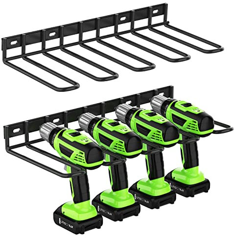 ENONCI Confezione da 2 organizer da parete per utensili elettrici, in metallo spesso e resistente, supporto da parete, organizer per trapano, per garage e officina, 37,8 x 17,3 x 4,3 cm, regali per