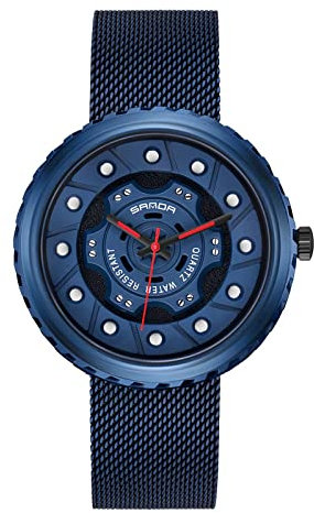 rorios Kreative Herrenuhren Analog Quarz Uhren mit Edelstahlarmband Auto-Raduhr für Männer Wasserdicht Armbanduhr