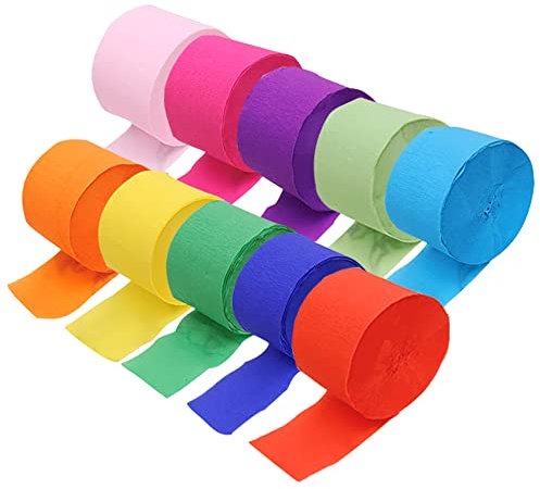Krepppapier, 10 Farben Kreppband Bunt 4.5cm x 25m Party Kreppbänder DIY Papier Streamer Luftschlangen, für Hochzeit Papierfalten Basteln, Krepp-Papier Feier Dekoration (10 Stück)