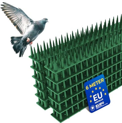 6 Meter Taubenabwehr Spikes (3cm Hoch) – UV-beständiger Kunststoff in Grün, wetterfest, Click-System (12Stück x 50cm), 3-reihig Vogelschutz ideal für Balkon und Fensterbank, schnelle Montage
