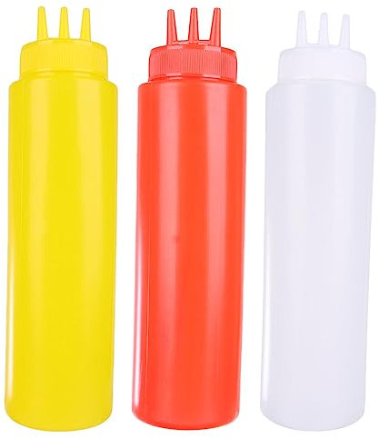 Vctitil 3 Pcs Condiment Squeeze Bottles 3-Hole Plastic Dispenser Container Tomato Sauce Dispensers Sauce Squeeze Bottles (24 OZ, 650 ML)