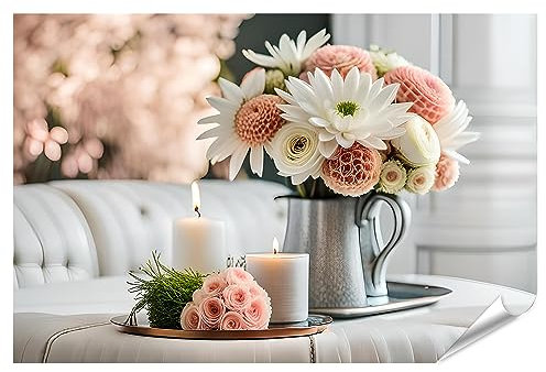 islandburner Poster XXL Bouquet de fleurs, bougies sur plateau, photos de qualité supérieure