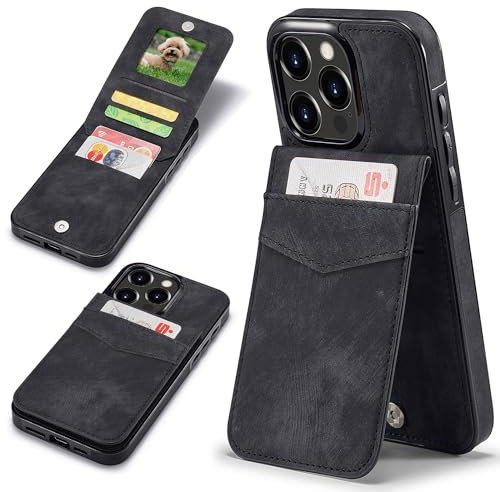 Sibada Multi-Funktionen Leder Handyhülle für iPhone 15 Pro Max mit Standfunktion Card Slot Snap RFID Magnetverschluss Halten Leather Case for iPhone 15 Pro Max (2023) 6.7 - Schwarz