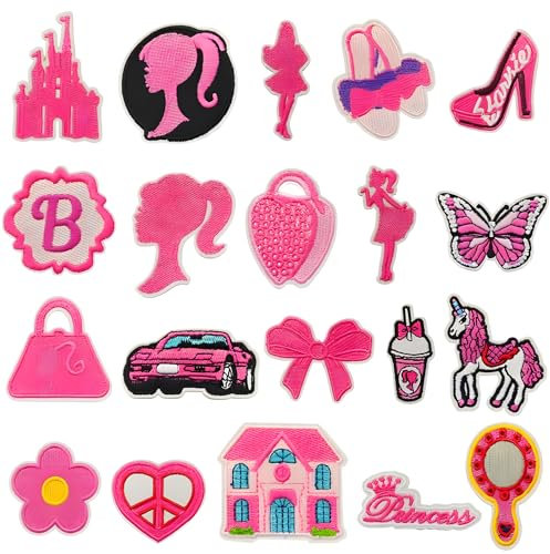 Qpout 20 parches termoadhesivos de princesas rosas para telas, parches para planchar para niñas, parches para ropa, mochilas, chaquetas, vaqueros, camisas, etc