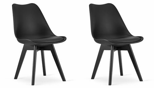 NMK HOME Esszimmerstühle 2er Set - Samt Stühle Esszimmer - Küchenstühle mit Sitzpolsterung und Natürlichen Holzbeinen - Schwarz Kunststoff Stühle mit Holzgestell