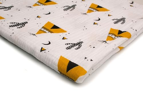 Baumwoll bedruckter Musselin Stoff Double Gauze, Doppelgaze, viele Muster 50 x 130 cm (Tipi-Zelt)