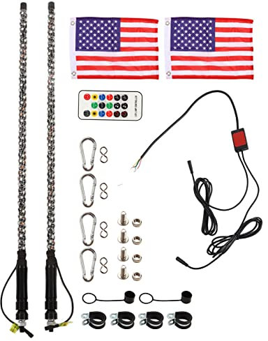 XTevu Lot De 2 Fouets Lumineux LED RVB Tout-terrain Avec 20 Couleurs, Télécommande Et Application, Fouets Lumineux LED Pour UTV ATV