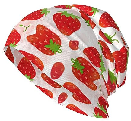 ButxeT Gestrickte Mütze, Erdbeer-Mütze, lustiger Stretch-Schal, Kopfwickel, multifunktionale Kopfbedeckung