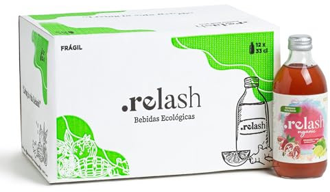 RELASH - Granada y Lima Pack 12 x 330 ml, Refresco Orgánico Bajo en Calorías, con Sabor a Frutas, Toque Ligero a Gas, Refresco Natural, Antioxidante con Vitamina C y Té Verde, Vegano, Sin Gluten