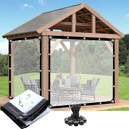 Terrassenplane Für Den Außenbereich Vorhang Für Gartenpavillons Mit ösen Trennwand Aus PVC-Kunststoff Wasserdicht Seitenteile 0,13 Mm Wetterfest Anpassbar(Size:1.8x5m/6x16ft,Color:Löschen)