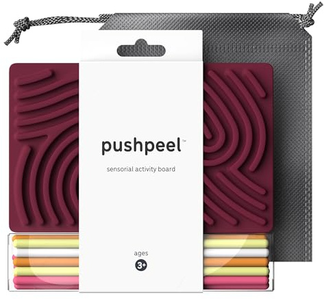 Pushpeel Sensory Activity Board: Silicone Fidget Toy for Calming, Stress, Anxiety, ADHD & Autism | Silent, No Mess | Kids 3+ & Adults | Includes Portable Travel Bag & 11 Strings