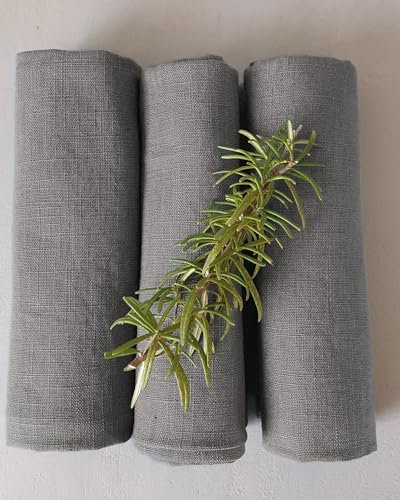 Farnberg Geschirrtücher Leinen, Trockentücher Beige Uni | Reinleinen, Leinen 100% | Leinen Geschirrtuch 3 im Set, 3er Pack |l Mit Liebe in Deutschland genäht | 45x65 cm (BxL) | Uni Anthrazit
