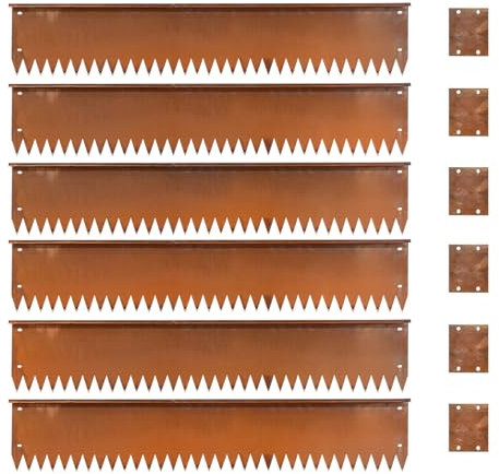 GZLVSOW Corten Steel Garden Metal Landscape Edging 40 Inch with Top Bending Protection, Pre-Rusted, 6 Inch Depth, 90 Degree Bend, 6 Pack for Lawn Yard