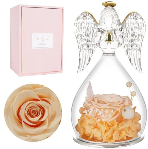 Miofula Geburtstagsgeschenk für Frauen, Ewige Rose Engel Geschenke für Mama, Ewige Blume Engel für Mutter, Echte Rose Geschenke für Oma Freundin zum Weihnachten Valentinstag Muttertag Jahrestag