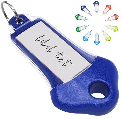 QUERGO 10-Pack Heavy Duty Key Tags with Labels & Split Rings for Keys, Key Rings with Tags, Key Fobs with Labels - Assorted Colour Keyring, Key Holder Set for Luggage, Pets, Office