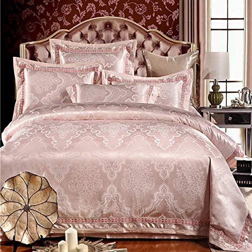 Bed Sheets Set Bedding Set King Size Gold, Double Duvet Covers Set Pink, Bedding Set King Size Cotton Double Duvet Covers Set Silk 4pcs Satin Jacquard Double Bed Twin Beige Rose Gold decoration (B Dou