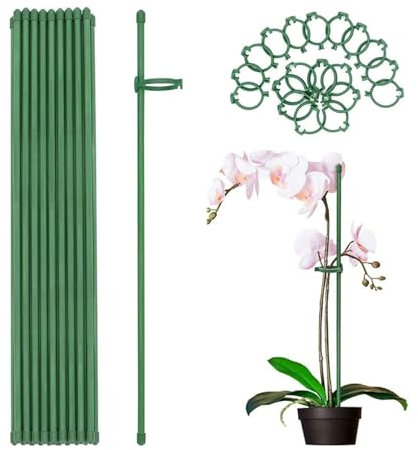 20Stück Pflanzenstützpfähle mit Verstellbarem Haltering Grüner Kunststoff Orchideenstamm Sticks Garten Klettern Reben Befestigung Stehen
