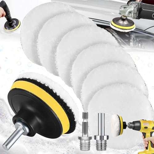 Weploda 9 Piezas Esponja de Pulido para automóvil, Pulido Lana Kit Encerado, Esponja pulir Coche 125mm, Almohadillas de Pulido para Coche con Adaptador de Taladro M10 y Adaptador Hexagonal