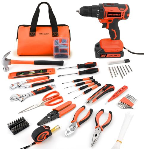 COMOWARE 171-Piece Home Tool Kit with Drill, 20V Cordless Power Drill Combo Set, Complete Household Repair Tools for Men & Women in Garden, Office, DIY Projects