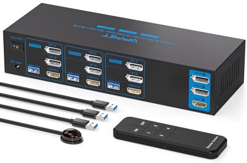 AILVLVNG 4K144Hz HDMI and 2 Displayport KVM Switch 3 Monitors 3 Computers 8K USB 3.0 KVM Switches Triple Screen for 3 Computer Share 3 Monitor and 4 USB 3.0 Ports Support Extended/Copy Mode