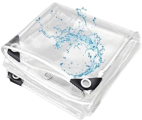 JMDNTQ Transparente Lona Exterior 0.5x0.5m, Lona PVC Impermeable de Plástico con Ojales, Resistente a Rotura y a Lluvia Muebles de Terraza Toldo, Cubierta De Lona Jardín