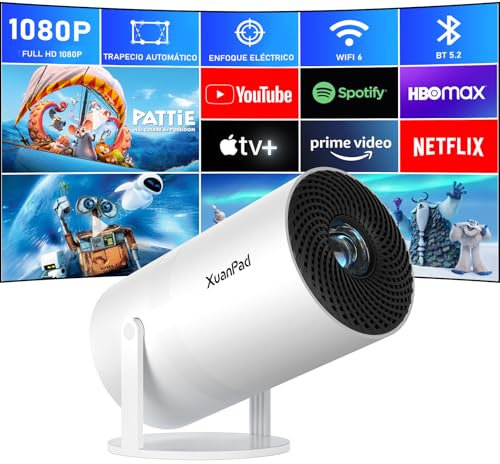 【Elektrischer Fokus】 XuanPad Tragbarer Projektor mit Android App, 4K 1080P Projektor Unterstützung mit WiFi 6 und Bluetooth, Mini Tragbarer Projektor Auto Vertikale Korrektur, Filmprojektor