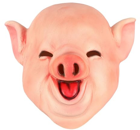 CENPEK Glückliches Schweinchen-Maske, Halloween-Party, lustiges süßes Latex-Tierkopfmasken-Kostüm für Erwachsene