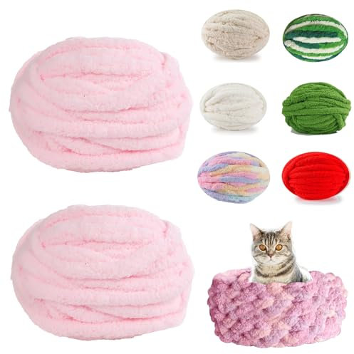 Dicke Wolle Garn(2 Stück),Dicke Wolle Garn Strickgarn,Sperrige Armstricken Wolle,Wolle Dickes Garn Flauschig,Dicke Wolle Zum Handstricken zum Stricken von Decken, Schals und Dekorationen (Rosa)