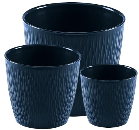Deroma Ariel Série 3 tailles 16 cm + 20,1 cm + 25,1 cm | Plastique léger et durable | Excellent pour une utilisation en intérieur | Pas de trou de drainage | Bouchon à dévisser pour une utilisation en
