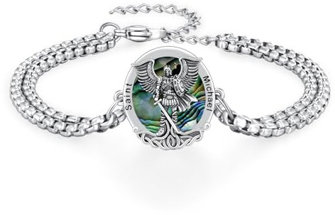 REDSUN Saint Michael Armband 25 Sterling Silber Erzengel Abalone Amulett Armband Christlicher Schutzhalskette Schmuck für Herren Damen