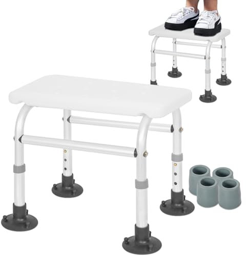 OUUTMEE Tabouret de Douche de Salle de Bain, Hauteur Réglable, Chaise de Bain Légère avec Pieds à Ventouse en Caoutchouc Stables, Baignoires et Sièges de Bain-Blanc