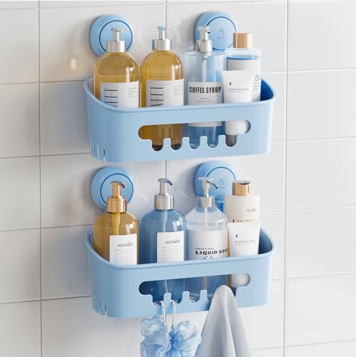 TAILI Duschablage Saugnapf ohne Bohren Duschorganizer Duschregal Saugnäpfe Duschgel Halterung Abnehmbar Belastbarkeit 10 KG Wasserdicht Badregal mit Saugnapf für Shampoo und Duschgel, Blau