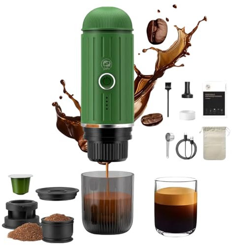 i Cafilas tragbare elektrische Espressomaschine 12 V Travel Espresso Machine mini kaffeemaschine to go camping espressomaschine, kompatibel mit gemahlenem Kaffee & NS-Kapsel (Grün)
