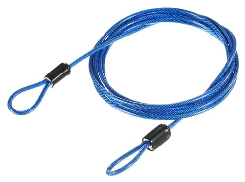 TOP-VIGOR 1Pcs Security Steel Cable, 2.5mm x 1.5m / 4.92ft Coated Safety Wire Rope Double Loop Flexible Security Cable Lock for Outdoor Travel Luggage Bike, Blue
