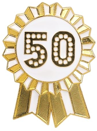 Talking Tables Badge Joyeux Anniversaire Or Blanc Émail Métal Rosette Réutilisable Accessoires pour Filles Adultes Enfants 50e Anniversaire Événement 4.5 cm de Diamètre