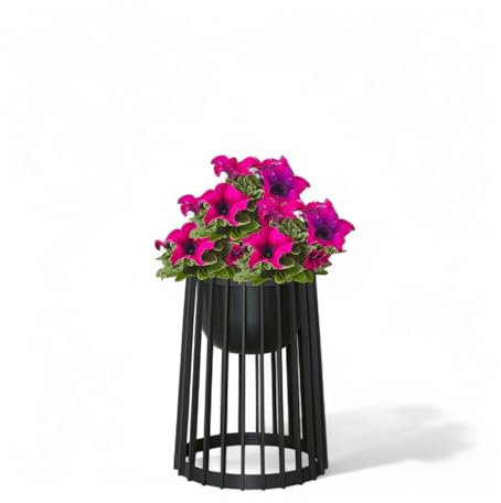 MELTOM Blumenkübel Blumentopf Pflanztopf Rund Dekorativ Ständer Plastikständer (Schwarz, XL Topf + XL Ständer)