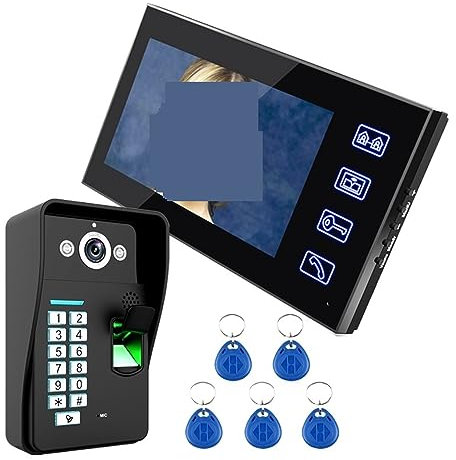 WOTZOV Sistema de intercomunicación con videoportero con Huella Dactilar y Pantalla LCD de 7 con tecla táctil, fácil instalación