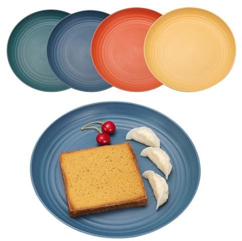 LJYING 9 Inch Plastic Dinner Plates Set of 4 Reusable and Unbreakable BPA Free Dishwasher & Microwave Safe Lightweight Camping Plates Mix Colors (Dark Colour)