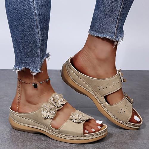Sandales Femme Nu-pieds Orthopédique Compensées Sandales Et Mules Pour Femmes Confortable de Plage Pantoufles Ete Respirantes Semelles épaisses Anti-dérapant Chaussures Bohemia Romain Sandals