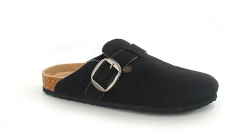ella Shoes Faux Suede Adjustable Metal Buckle Comfort Footbed Mule Sandals