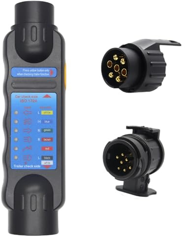 Sepzlly 7 Pin Trailer Plug Socket Tester, 12V Car Electrical Circuit Tester Light Connector with 13 Pin Towing Adapter Cable Wiring Towbar Electrics Diagnostic Testing Tool for Caravan Truck Tractors