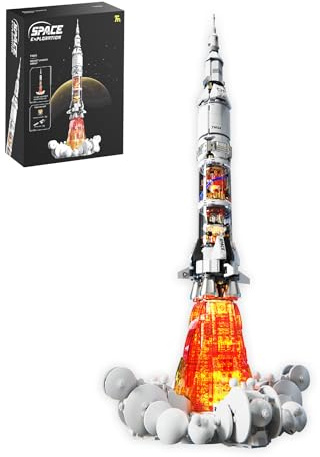Sosuy Space Rocket Bauset 1201 Teile Rakete mit Stufen-Trennung, LED-Lichtleiste, NASA Saturn V Modell Bausteine Kompatibel, Spielzeug für Kinder 8+, Erwachsene & Jugendliche, Geschenk