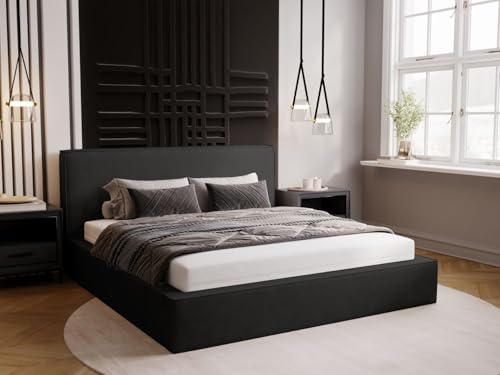 GRAINGOLD Monaco Bett 140x200, Polsterbett mit Bettkasten, Polsterbett mit Stauraum, Velour, mit Lattenrost, mit Kopfteil, ohne Matratze (Graphit, 140x200)