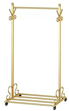GBEVAUEIO Intérieur Porte-vêtements au Sol, Chambre à Coucher, Porte-Manteau Simple et Minimaliste, Support de séchage à Tige Unique, Or et Noir, Porte-Manteau Décoration(Gold,Moyen)