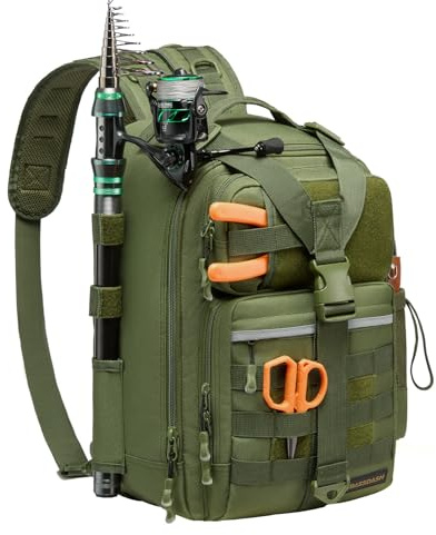Bassdash Konvertierbarer Angelrucksack mit Rutenhalterung,Verstellbares Taktisches Wasserfestes Tackle Storage Pack FP07