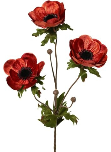 artplants.de Kunstblumen Zweig Anemone WINFAS, dunkelorange, 75cm | Samt Anemonenzweig