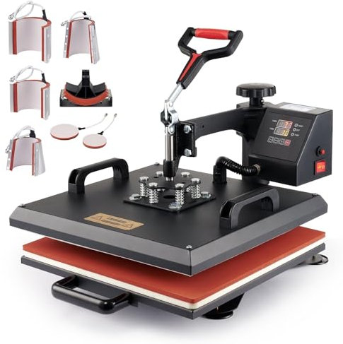 VNNHGB Prensa térmica de 29 x 38 cm, con Giro de 360 Grados y Control Digital, Multiusos para Camisetas con Tubos de Calentamiento Dobles para Tazas, Sombreros, Platos y Gorras.