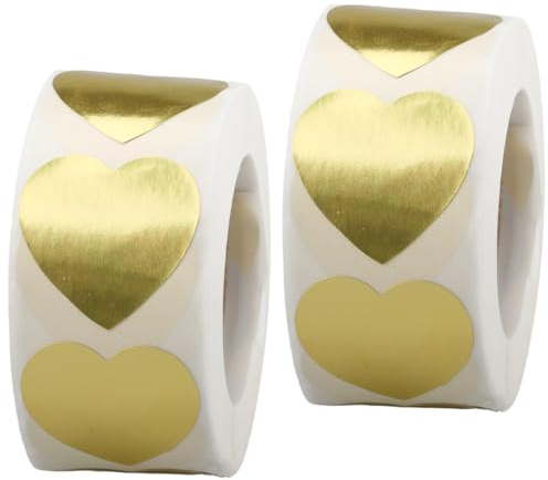 milaosk 1000 Stück Goldene Herz Sticker Gold Herz-Aufkleber Selbstklebende | Herzform Etiketten Wasserdicht Dekorative Sticker für Hochzeit Valentinstag Umschlag Verpackungskarton- 2.5cm/2Rollen