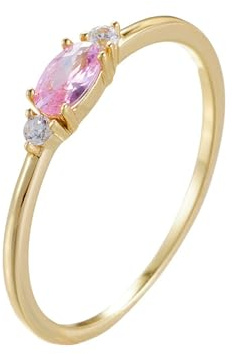 Stfery Ringe 9K Gelbgold Damen, Drei Stein Ring mit Labor Erstellt Rosa Saphir Partnerringe Echt Gold Schmuck Au375 Gr.47 (15.0)